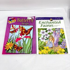 Enchanted Fairies & 3D Butterfly Designs w/ Glasses‎ Coloring Books LOT of 2